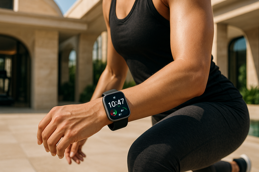 Boss peux-tu me réaliser une photo réelle de la montre connectée M7 smart Watch ou on verra un homme ou une femme en image réelle le porter cela au poignet entrain de de faire le sport dans un environnement chic